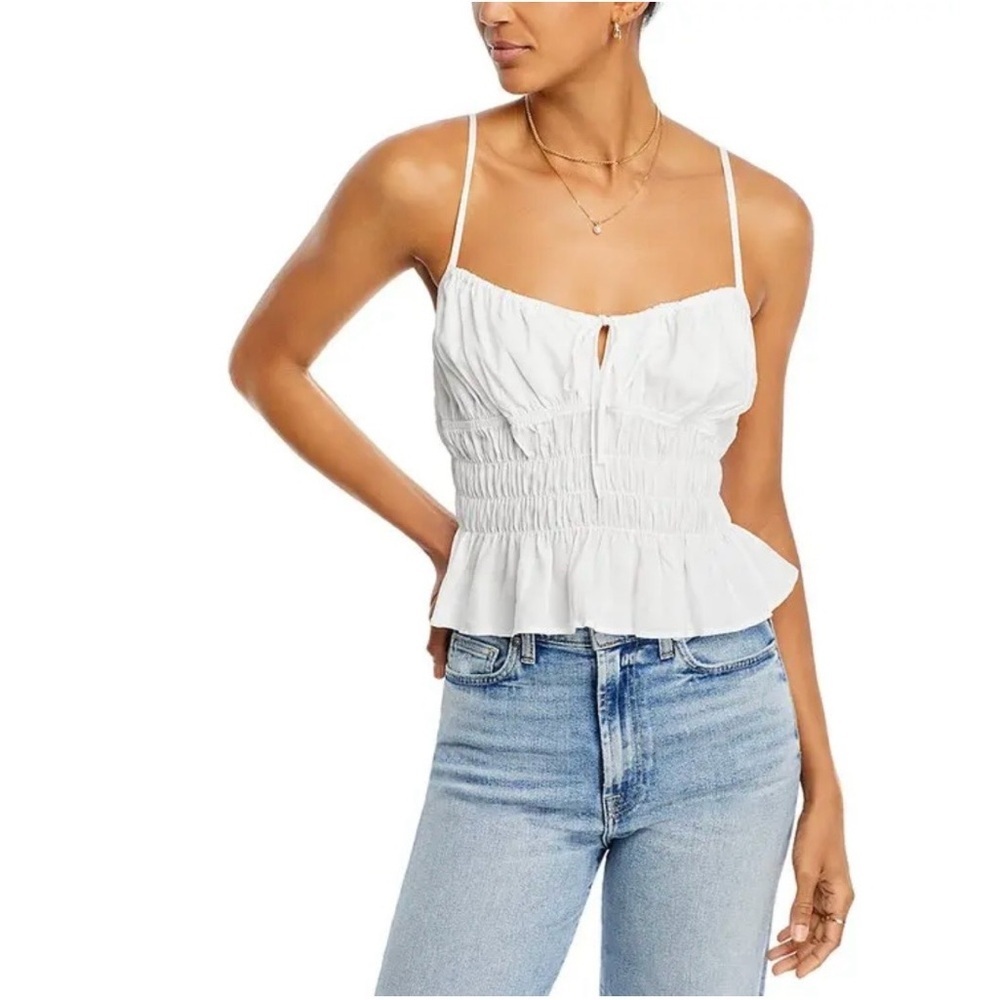Lucy Paris White Smocked Peplum Crop  top size L nwt